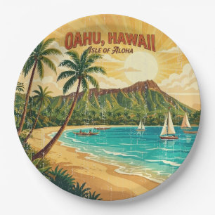 Vintage hawaiianische Reiseposter - Oahu Pappteller
