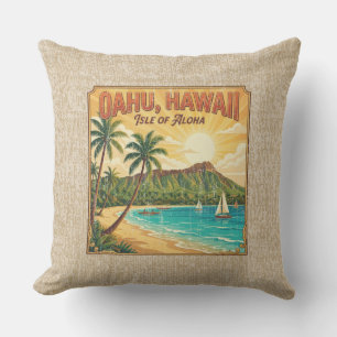 Vintage hawaiianische Reiseposter - Oahu umkehrbar Kissen