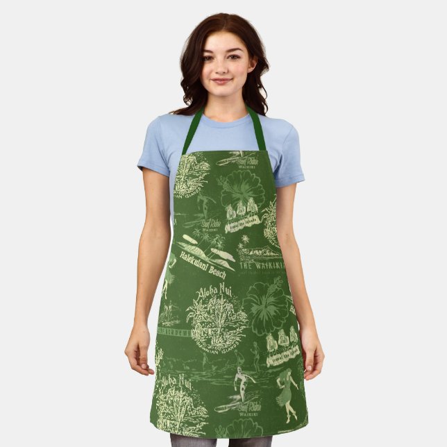 Vintage hawaiianische Reiserollage im östlichen Gr Schürze (Getragen)