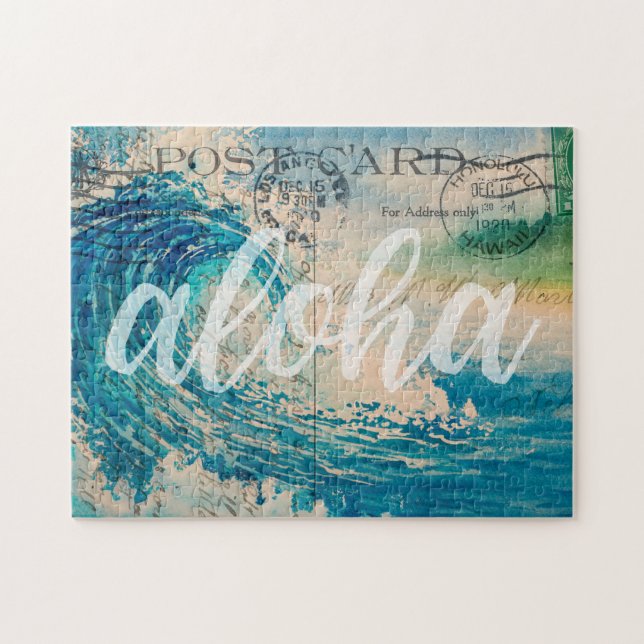 Vintage Hawaiianische Wave-Postkarte Puzzle (Horizontal)