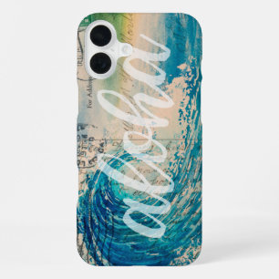 Vintage hawaiianische Wellen-Postkarte iPhone 16 Plus Hülle