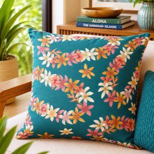 Vintage hawaiianischer Lei-Plumerien-Blumenmuster Kissen
