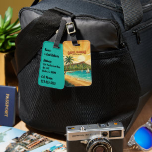 Vintage hawaiische Reiseplakate - Oahu Gepäckanhänger