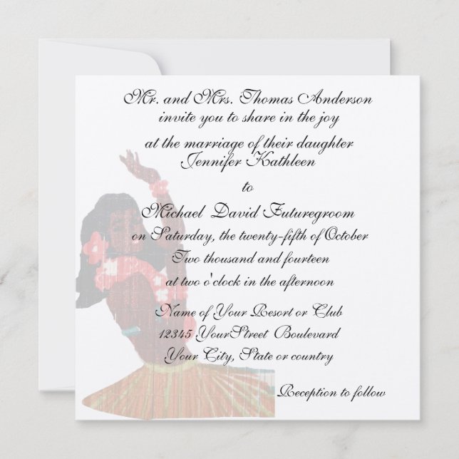 Vintage hawaiische tropische Hochzeit und Empfang Einladung (Vorderseite)