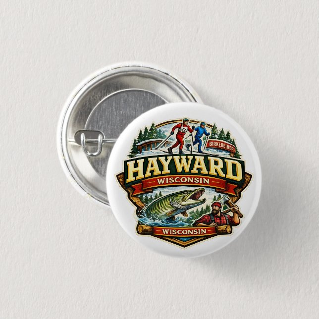 Vintage Hayward Wisconsin Birkebeiner Skiing Button (Vorne & Hinten)