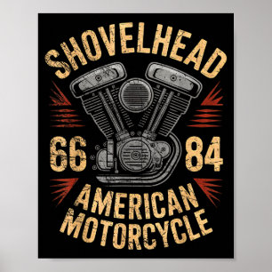 Vintage-HD-Motorrad-Vtwin-Shovelhead-Motor-Zeichnu Poster