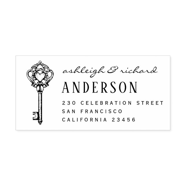 Vintage Heart Key Script-Namen und Rücksendeadress Gummistempel (Prägung)