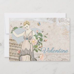 Vintage Heart Rose Art Deco Lady Valentine Collage Feiertagskarte