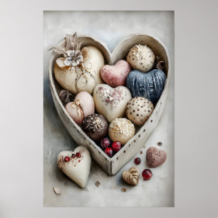 Vintage Heart Schokoladenboxen-Druck, Valentinstag Poster