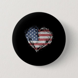 Vintage-Heart-Shirt Amerikanische Flagge USA Patri Button