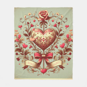 Vintage Heart Valentinstag xoxo Fleecedecke