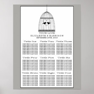 Vintage-Heart-Vogelkäfig-Hochzeits-Sitzplan Poster