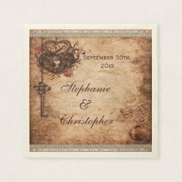 Vintage Hearts Lock and Key Personalisiert Wedding Serviette