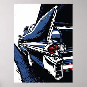 Vintage Heckflosse Leuchten in Pop Art Blau Poster