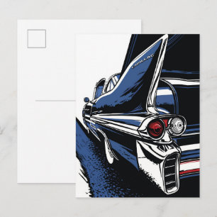 Vintage Heckflosse Leuchten in Pop Art Blau Postkarte