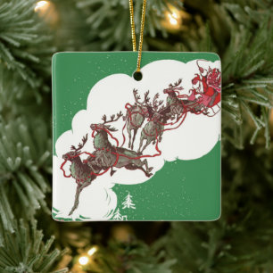 Vintage Heiligabend, Retro Weihnachtsmann im Schli Keramikornament