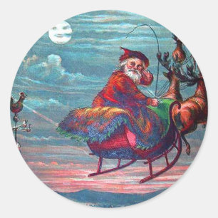 Vintage Heiligabend Weihnachtsmann und Rentiere Runder Aufkleber