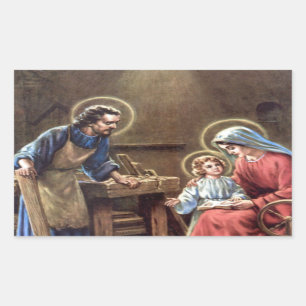 vintage Heilige Familie, Jesus Christus, Josef, Ma Rechteckiger Aufkleber
