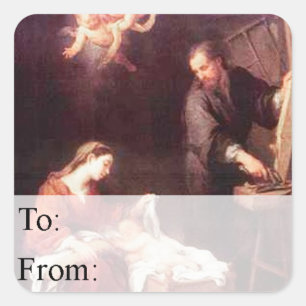 Vintage Heilige Familie mit Engel-Geschenkmarke Quadratischer Aufkleber