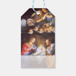 Vintage Heilige Familie Weihnachtsmann mit Engeln  Geschenkanhänger