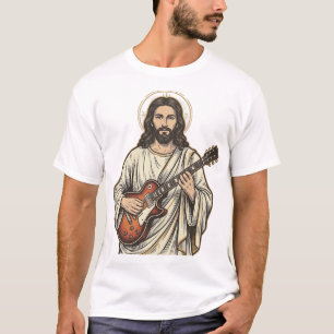 Vintage heilige Gitarristengravur-Shirt-Design_1 T-Shirt