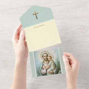 Vintage Heilige Joseph Jesus Religiöse Schrift     All In One Einladung