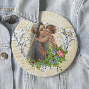 Vintage Heilige Jungfrau Maria Jesus Rosen Button