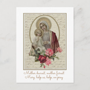 Vintage Heilige Jungfrau Maria mit Jesus roten Ros Postkarte