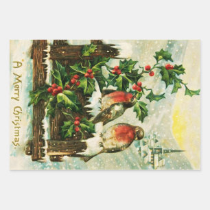 Vintage Heilige und Vögel Weihnachten Geschenkpapier Set