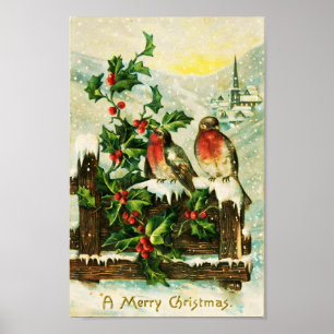 Vintage Heilige und Vögel Weihnachten Poster