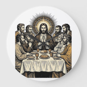 Vintage Heiliges Abendmahl Gravur Religiöse Kunst  Große Wanduhr