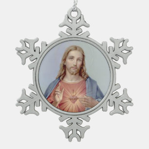 Vintage Heiliges Herz Jesu Schneeflocken Zinn-Ornament