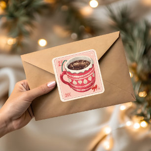 Vintage-Heiße-Schokolade-Weihnachten Quadratischer Aufkleber