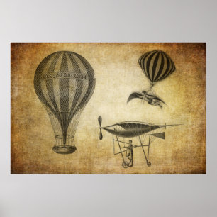 Vintage Heißluft-Ballone und lenkbare Poster