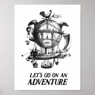 Vintage-Heißluftballon-Abenteuerposter Poster