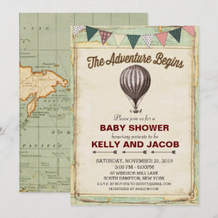 Vintage-Heißluftballon-Baby-Shower-Einladung Einladung