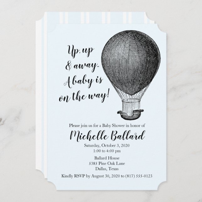 Vintage Heißluftballon Babydusche Einladung (Vorne/Hinten)