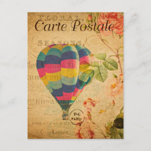 Vintage Heißluftballon Floral Blumen Französisch Postkarte