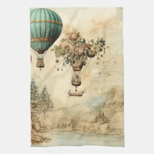 Vintage Heißluftballon in einer friedlichen Landsc Geschirrtuch