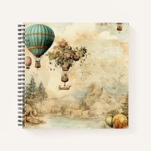 Vintage Heißluftballon in einer friedlichen Landsc Notizbuch