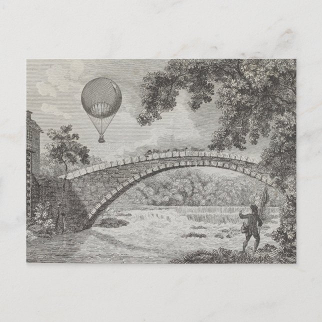 Vintage Heißluftballon Kunst Zeichnend Postkarte (Vorderseite)
