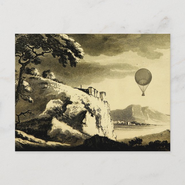 Vintage Heißluftballon Kunst Zeichnend Postkarte (Vorderseite)