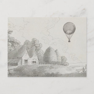 Vintage-Heißluftballon-Kunstzeichnung Postkarte