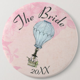 Vintage-Heißluftballon mit anpassbarem Text Hochze Button