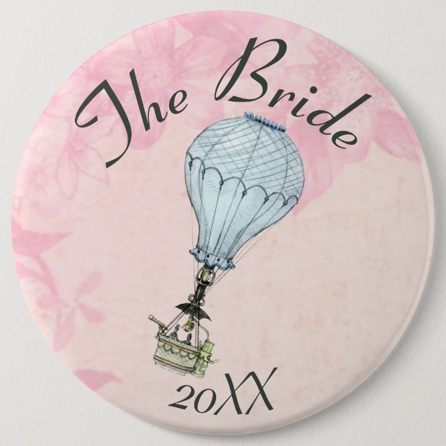 Vintage-Heißluftballon mit anpassbarem Text Hochze Button (Vorderseite)