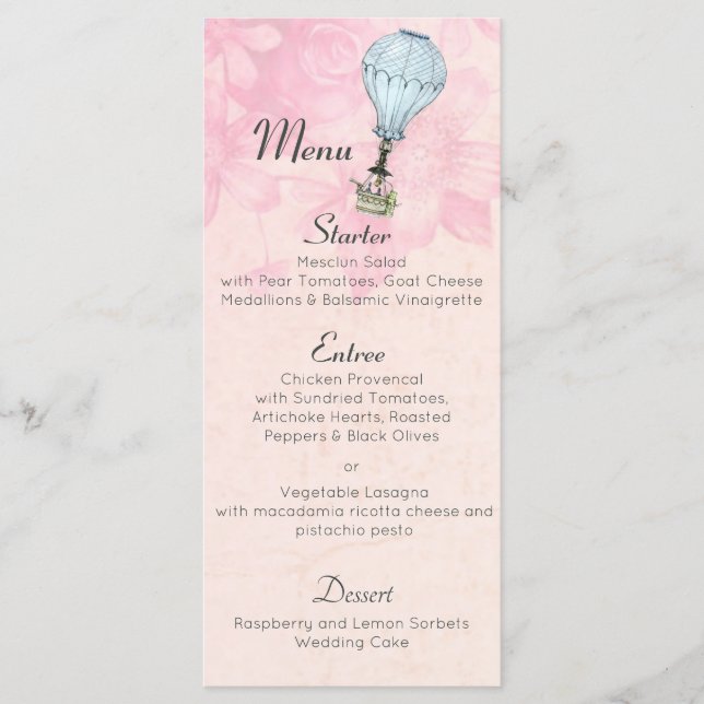 Vintage Heißluftballonhochzeit Menükarte (Vorderseite)