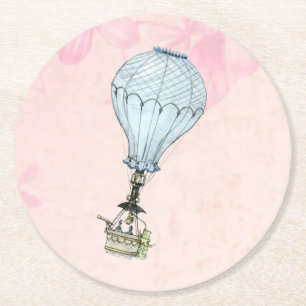 Vintage Heißluftballonhochzeit Runder Pappuntersetzer