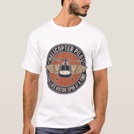 Vintage Helicopter Pilot Badge – Retro Aviation Em T-Shirt