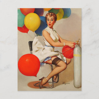 Vintage Helium-Party-Ballons Button up Girl Einladung