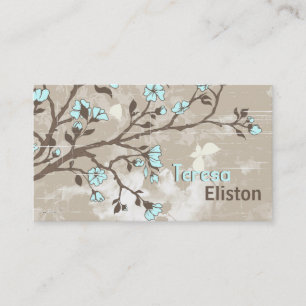Vintage hellblaue Blumen floraler Grunge Taupe Visitenkarte